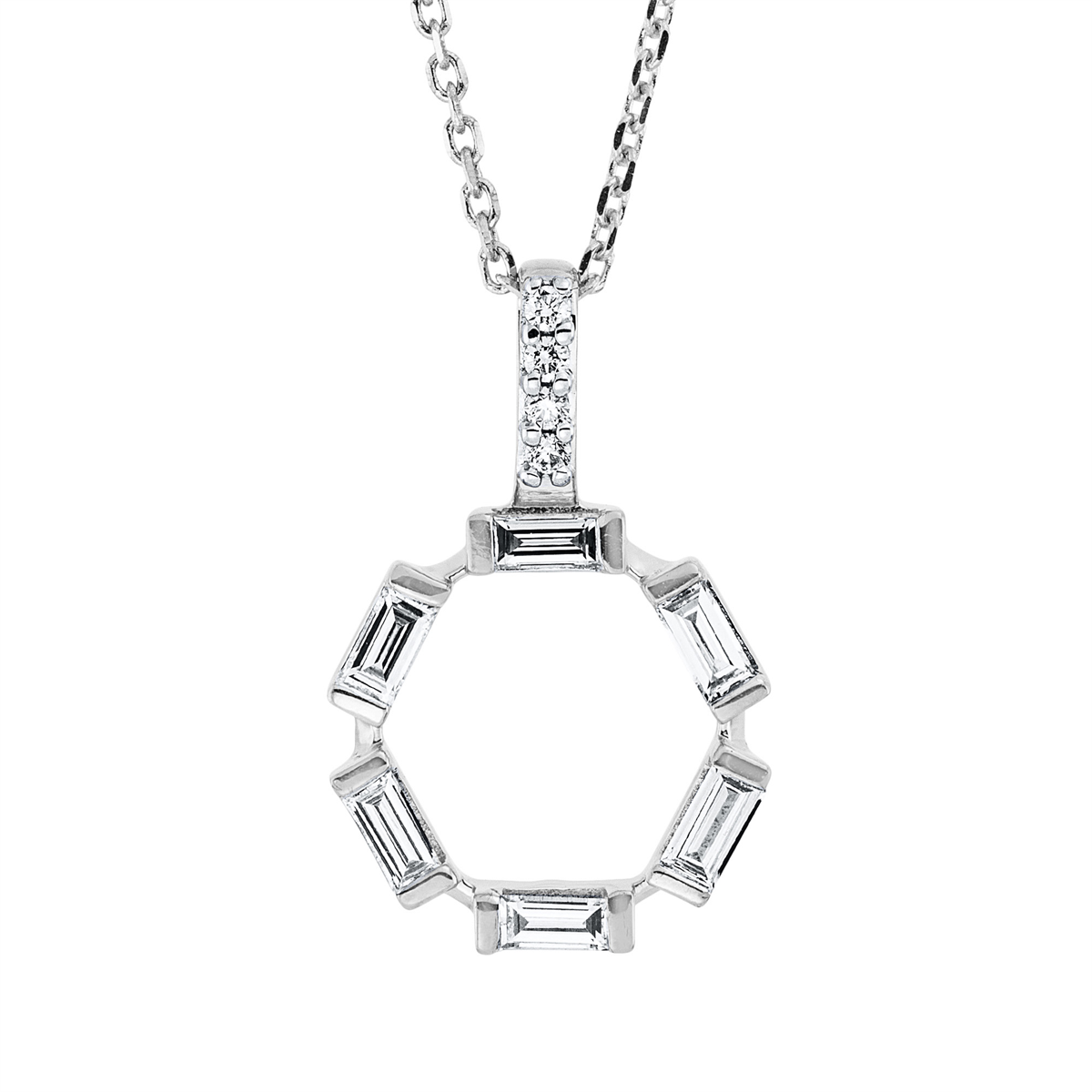 diamond full cut  baguette necklace in white gold