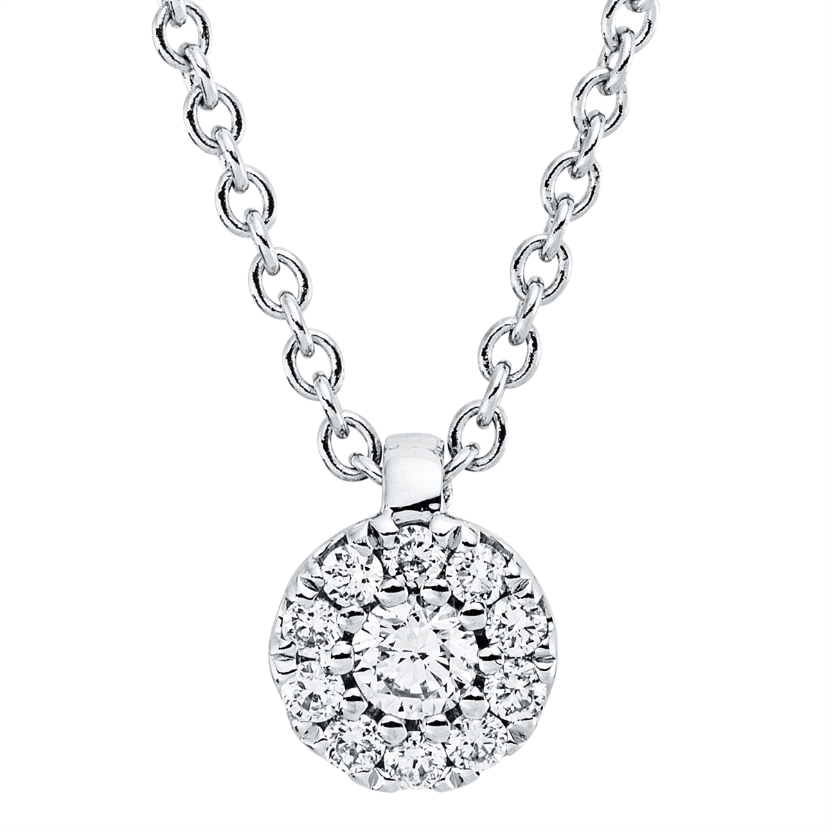 diamond full cut  solitaire with accent stones necklace in white gold