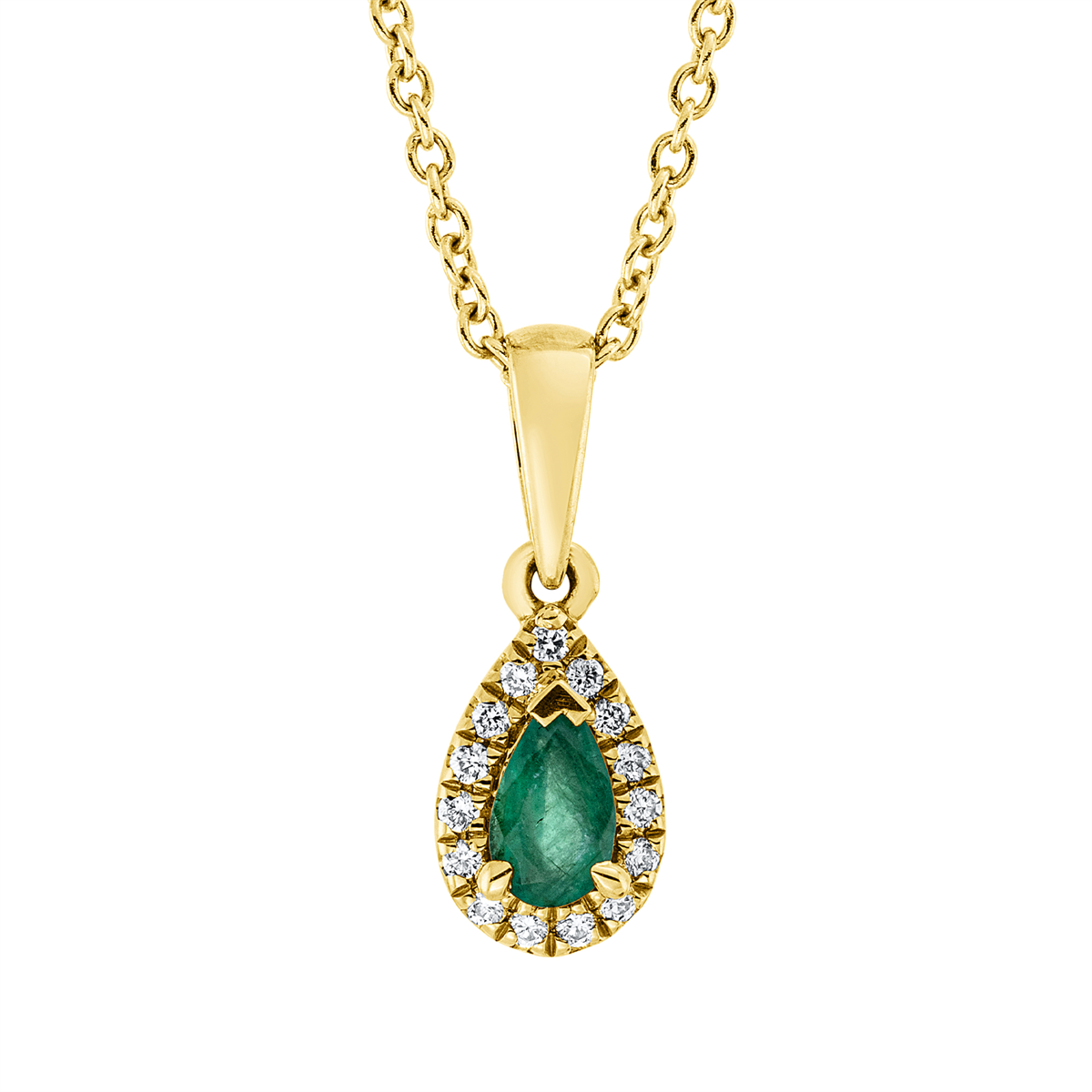 diamond full cut emerald colored stone classic necklace in yellow gold
