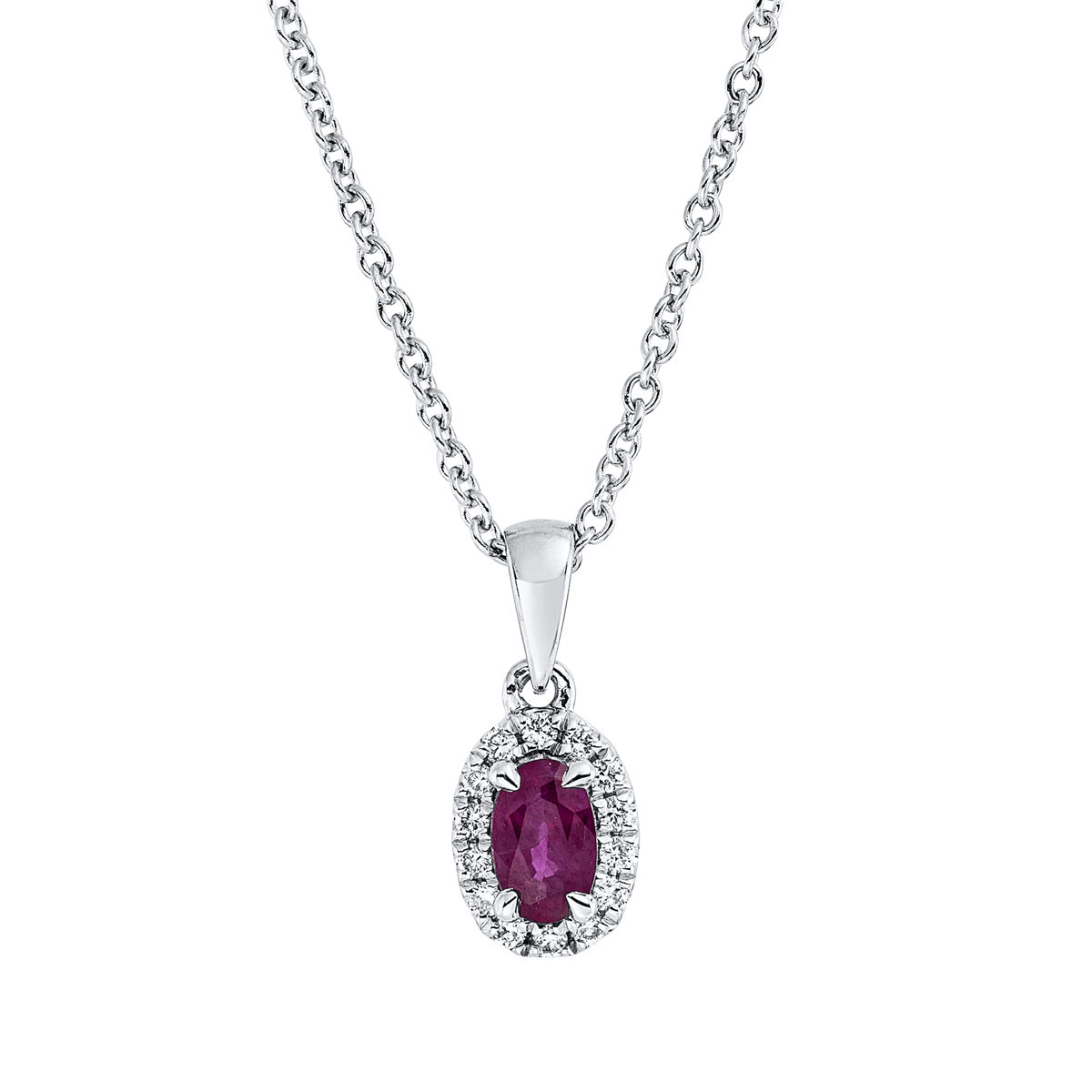 diamond full cut ruby colored stone classic necklace in white gold