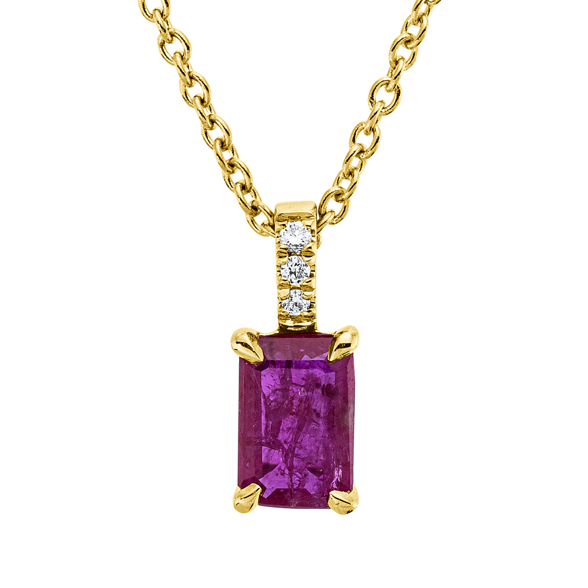 diamond full cut ruby colored stone classic necklace in yellow gold
