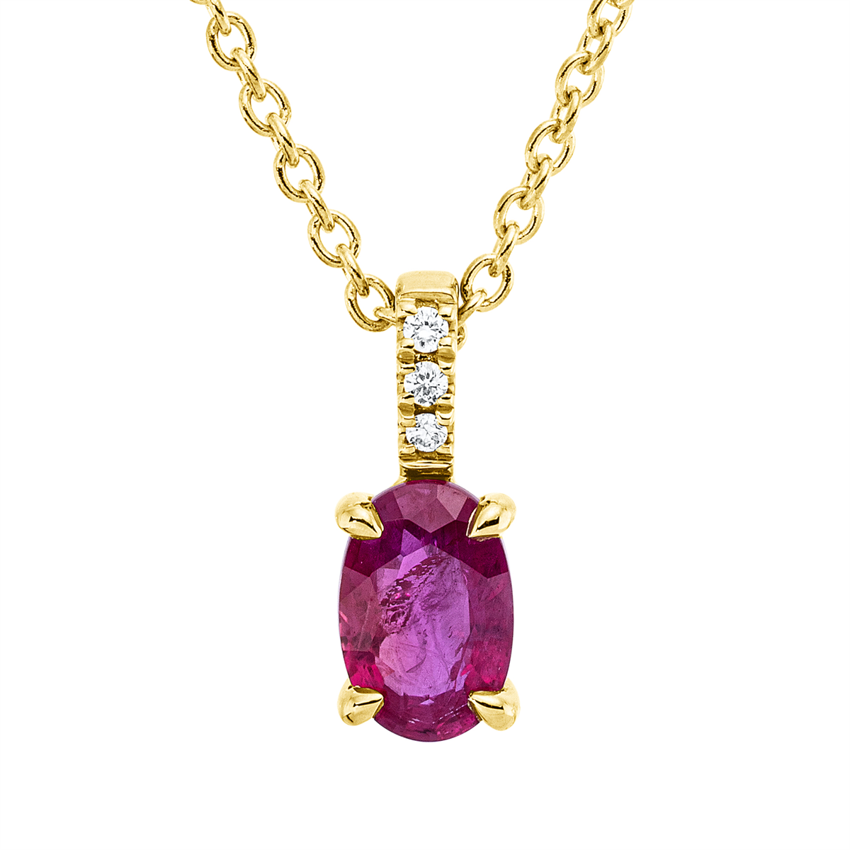diamond full cut ruby colored stone classic necklace in yellow gold