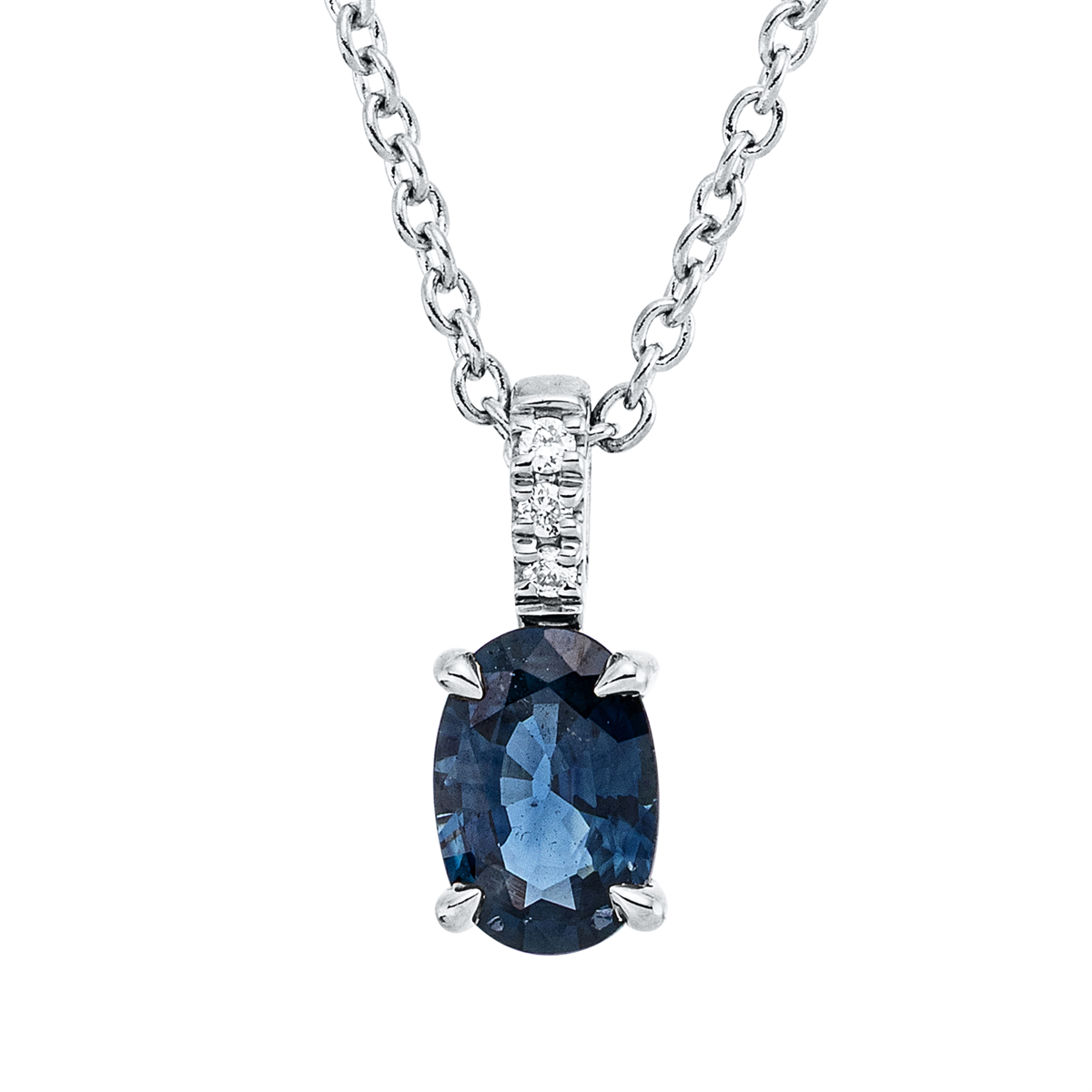diamond full cut sapphire colored stone classic necklace in white gold