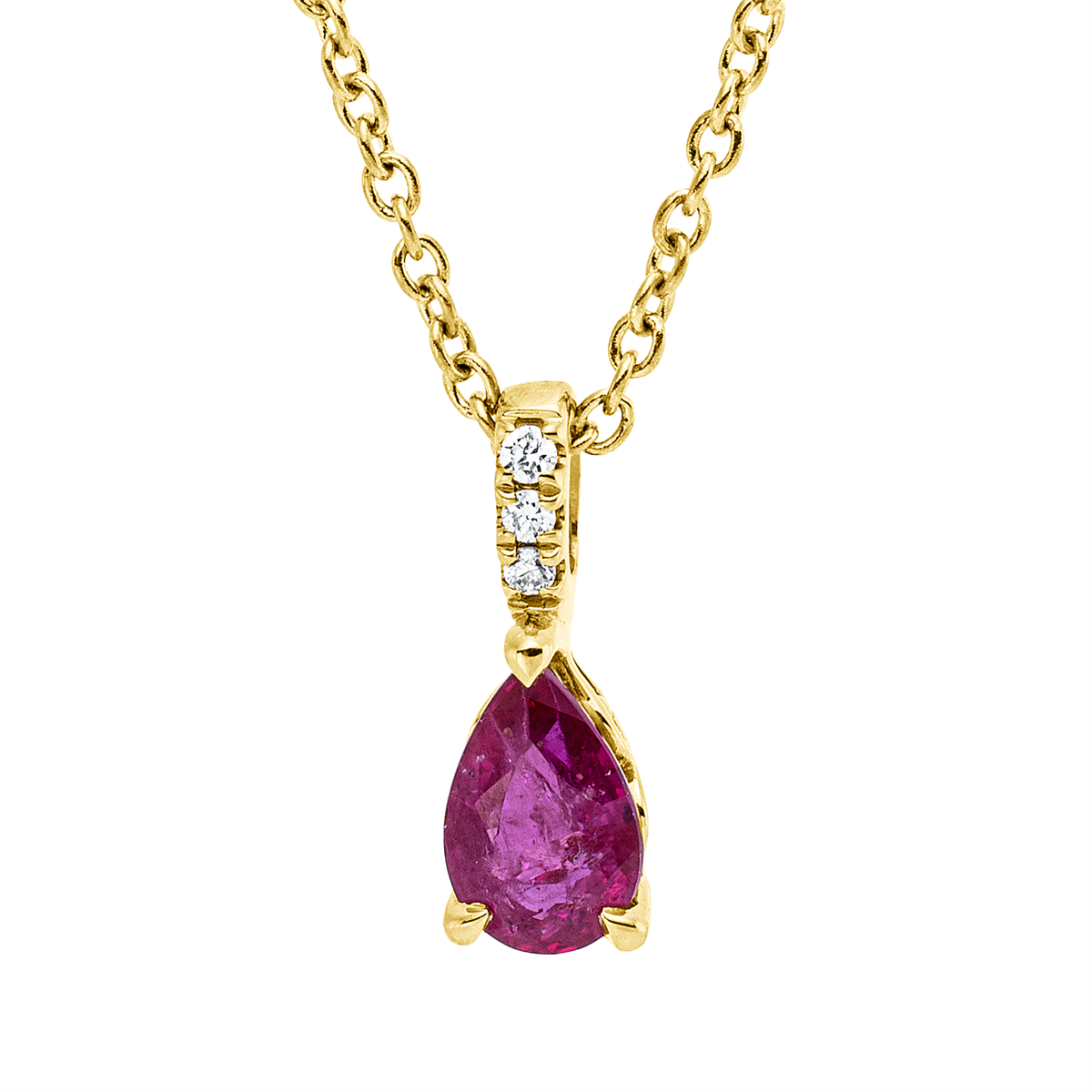 diamond full cut ruby colored stone classic necklace in yellow gold