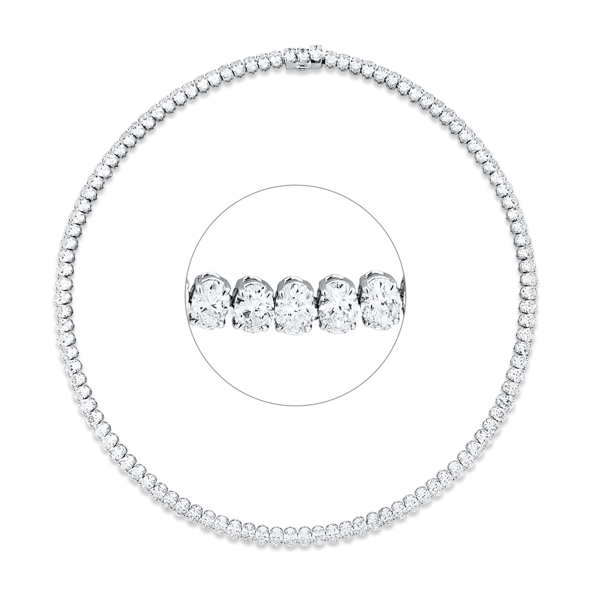 oval  tennis necklace necklace in white gold