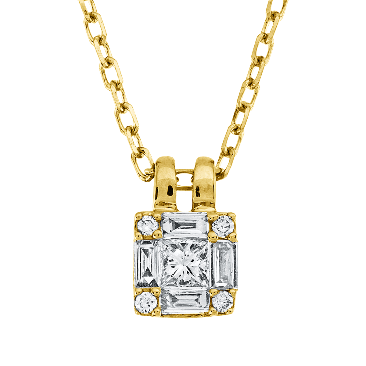 diamond full cut  baguette necklace in yellow gold
