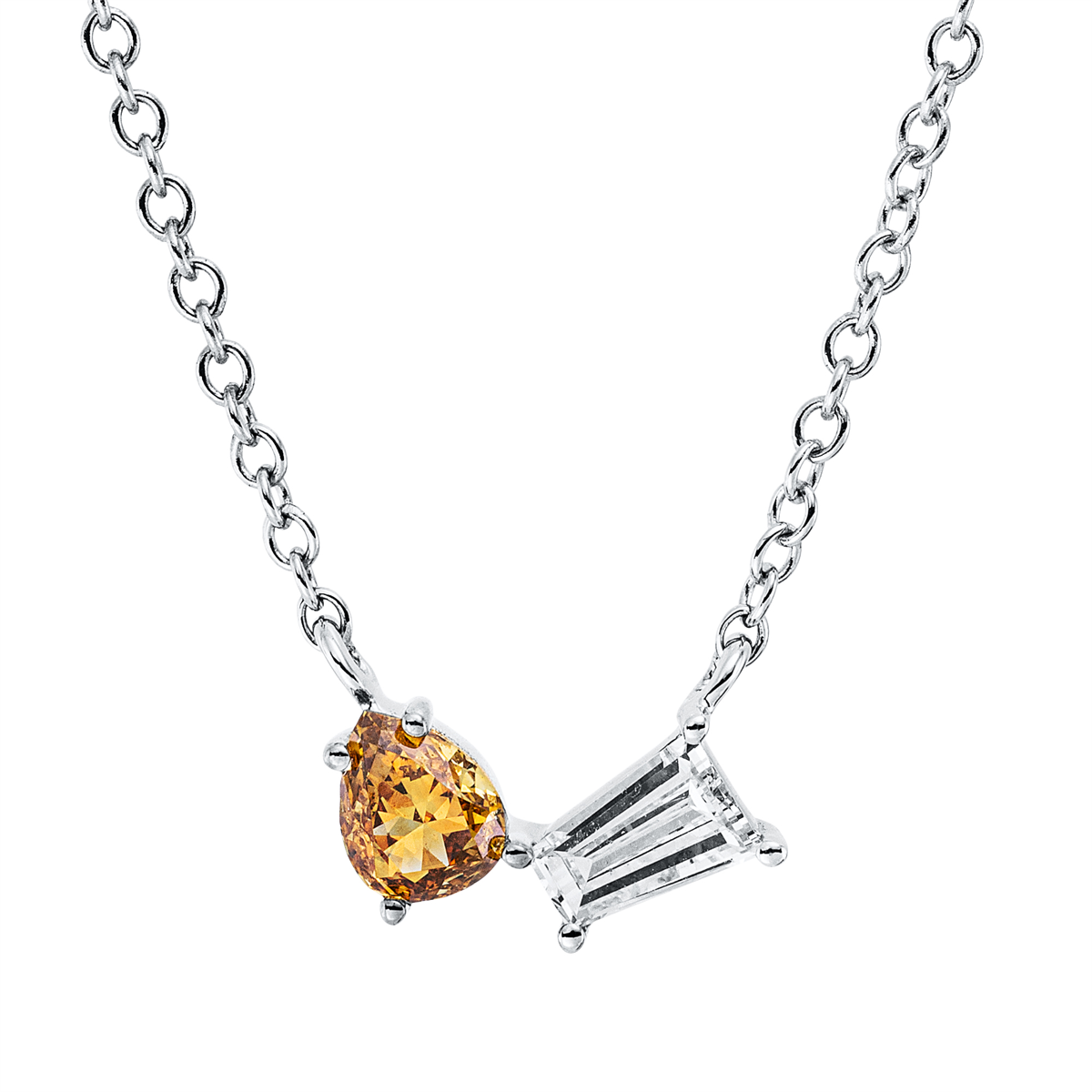 taper  fancy colored diamond necklace in white gold / yellow gold