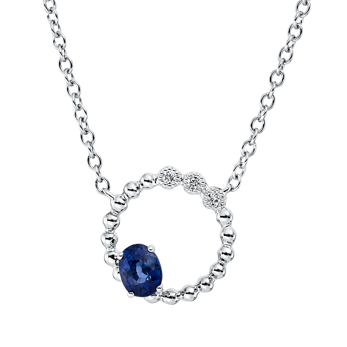 diamond full cut sapphire colored stone classic necklace in white gold