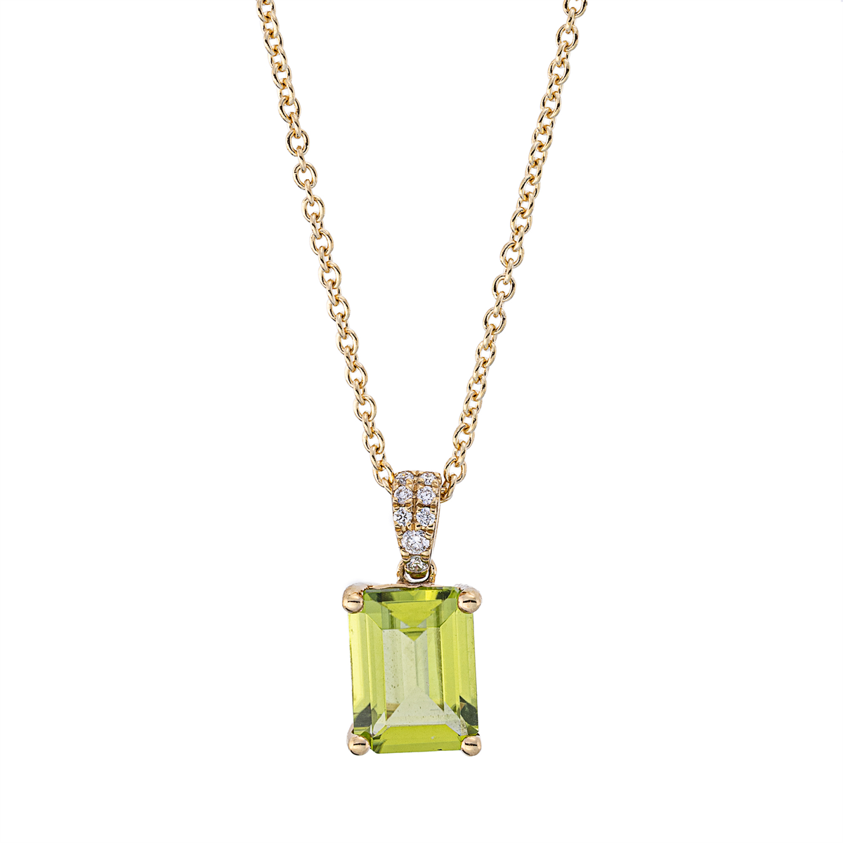 diamond full cut peridot colored stone fashion necklace in yellow gold