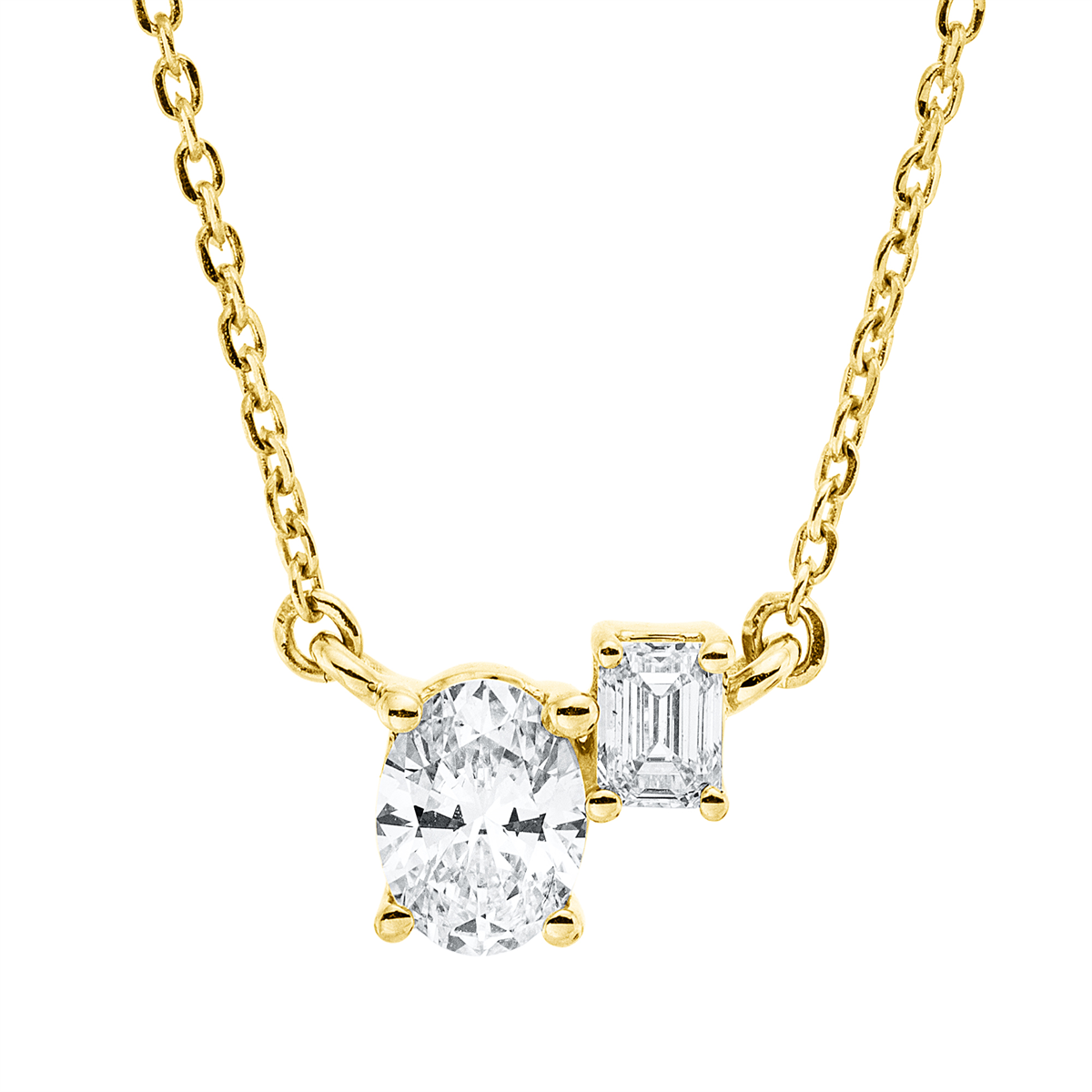 emerald cut  modern woman necklace in yellow gold