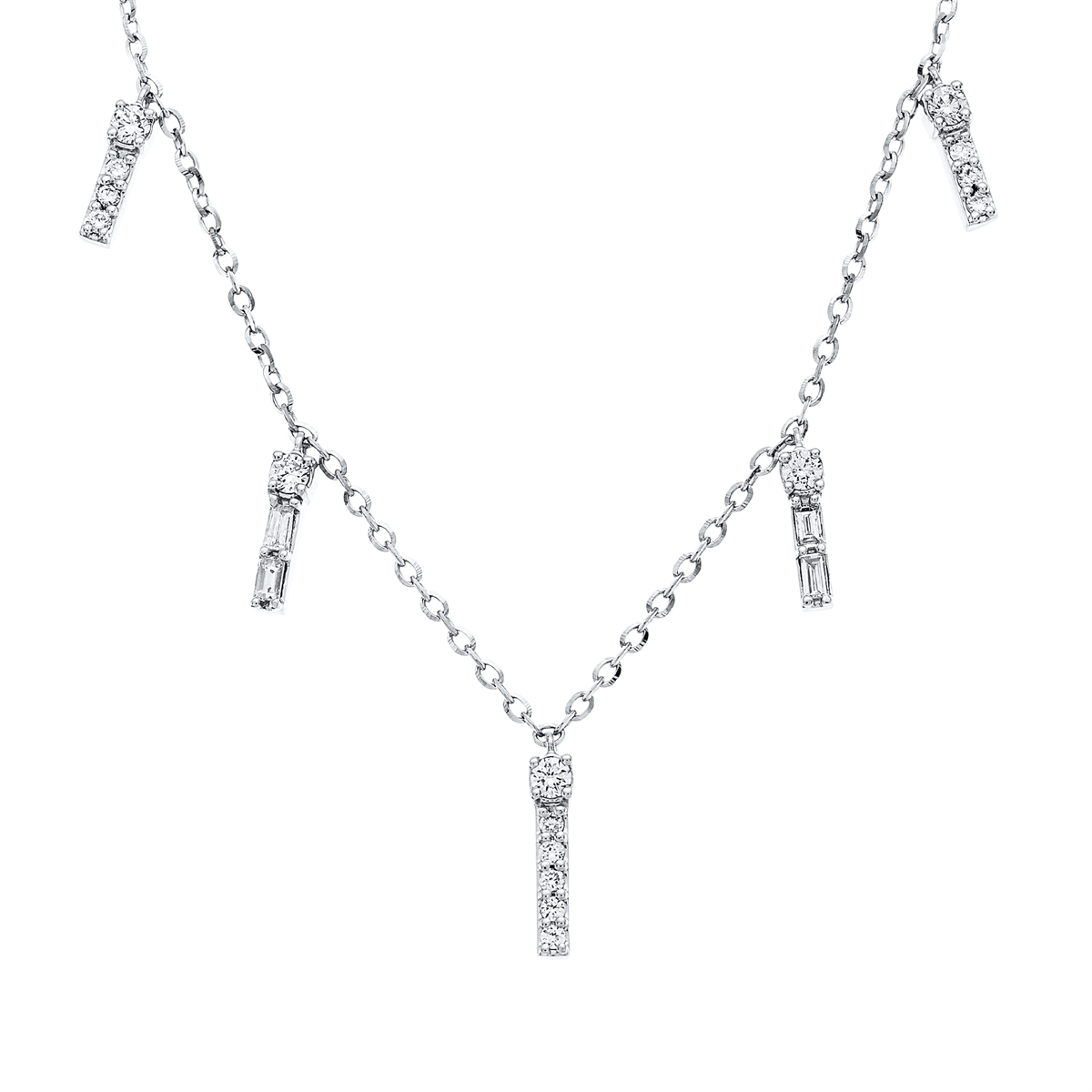 diamond full cut  baguette necklace in white gold