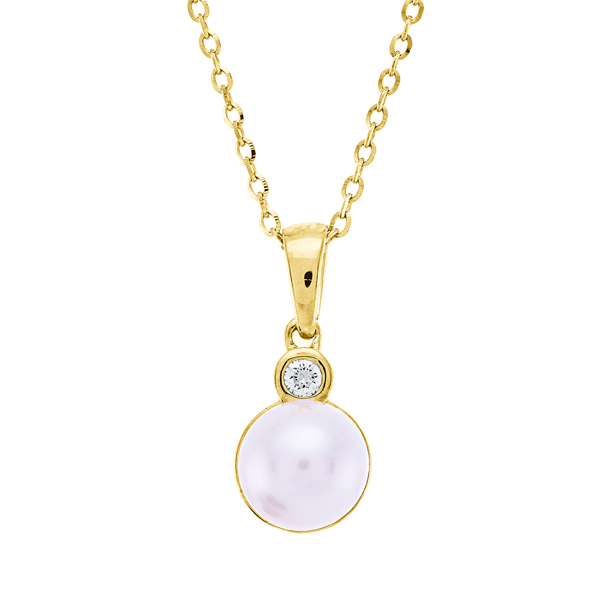 diamond full cut  pearl necklace in yellow gold