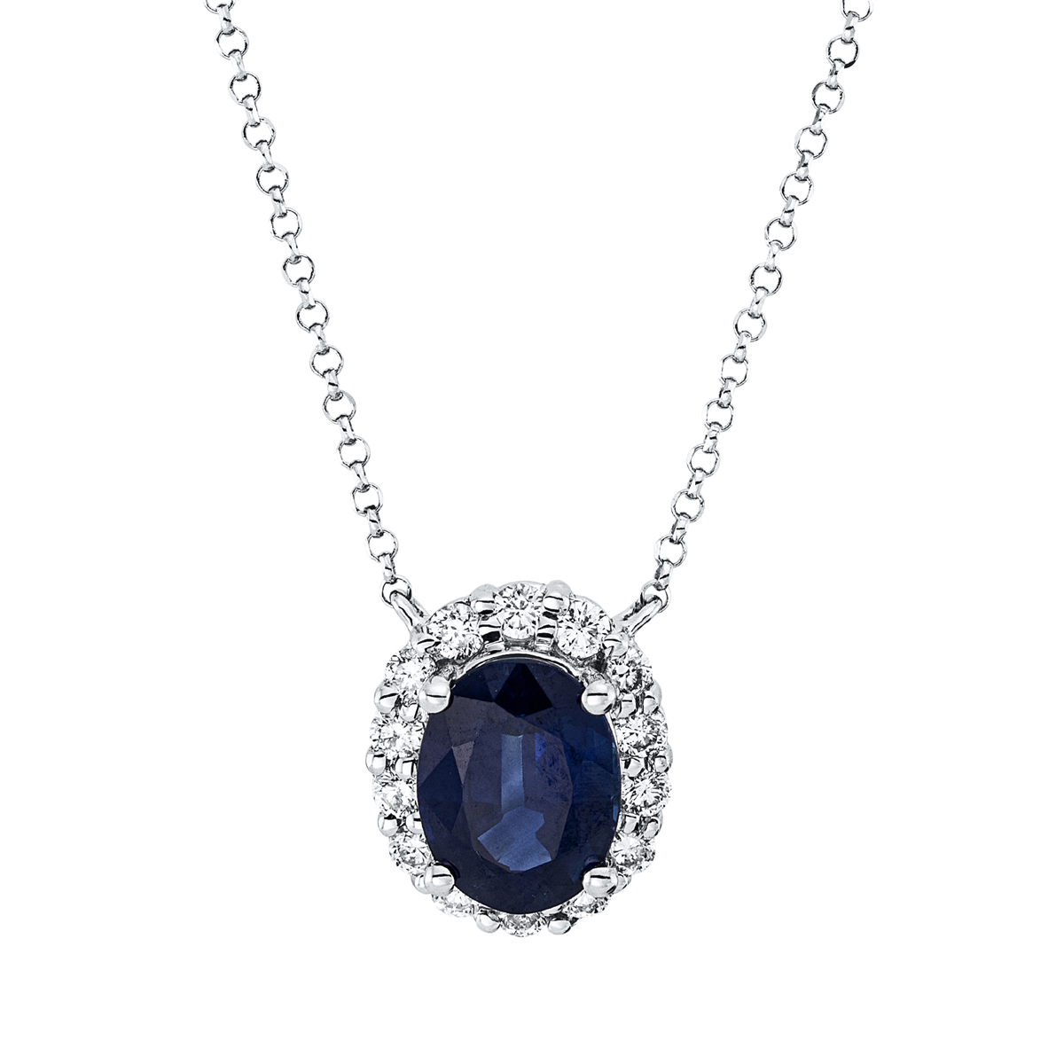 diamond full cut sapphire colored stone classic necklace in white gold