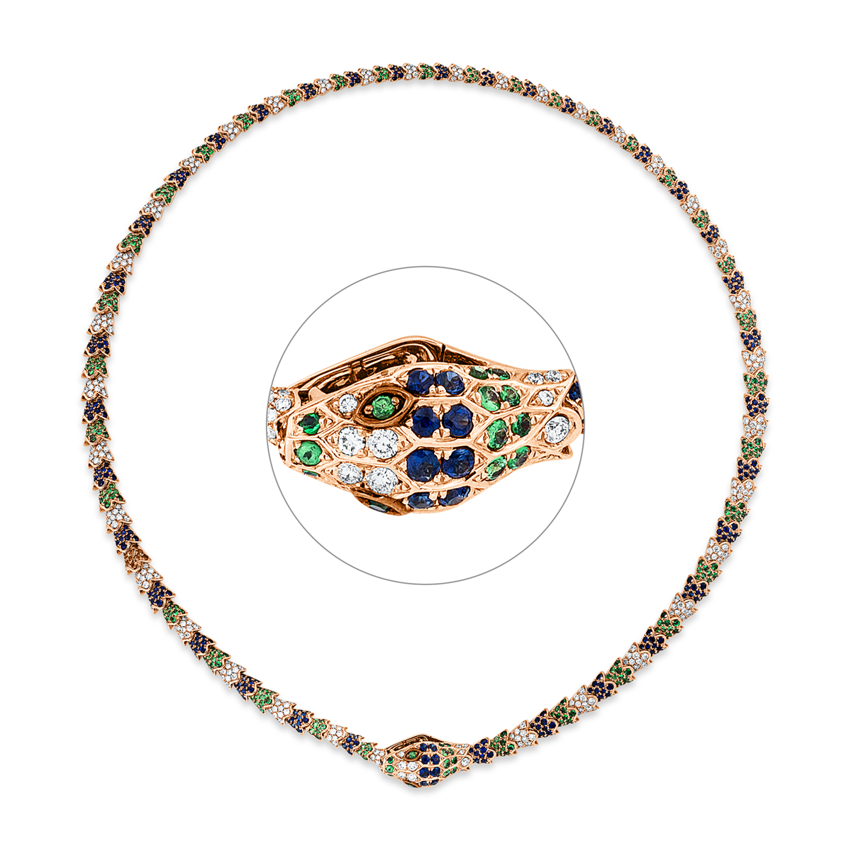diamond full cut sapphire animal necklace in red gold