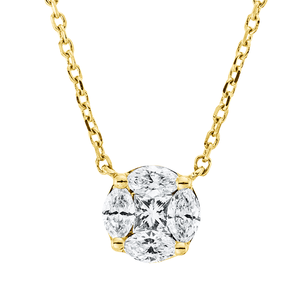 marquise  baguette illusion necklace in yellow gold