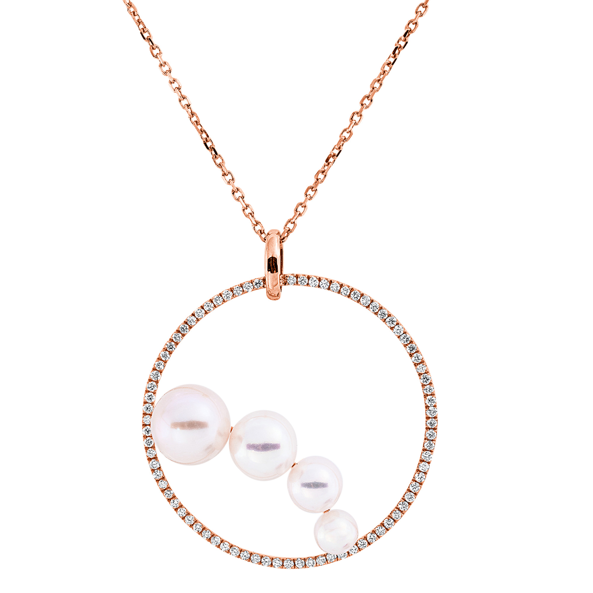 diamond full cut  pearl necklace in red gold