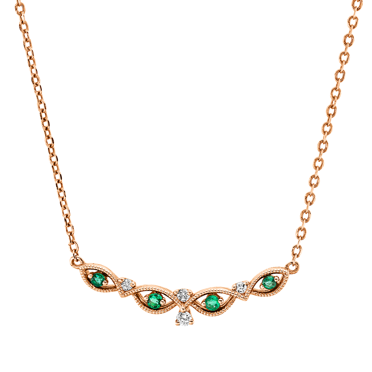 diamond full cut emerald colored stone classic necklace in red gold