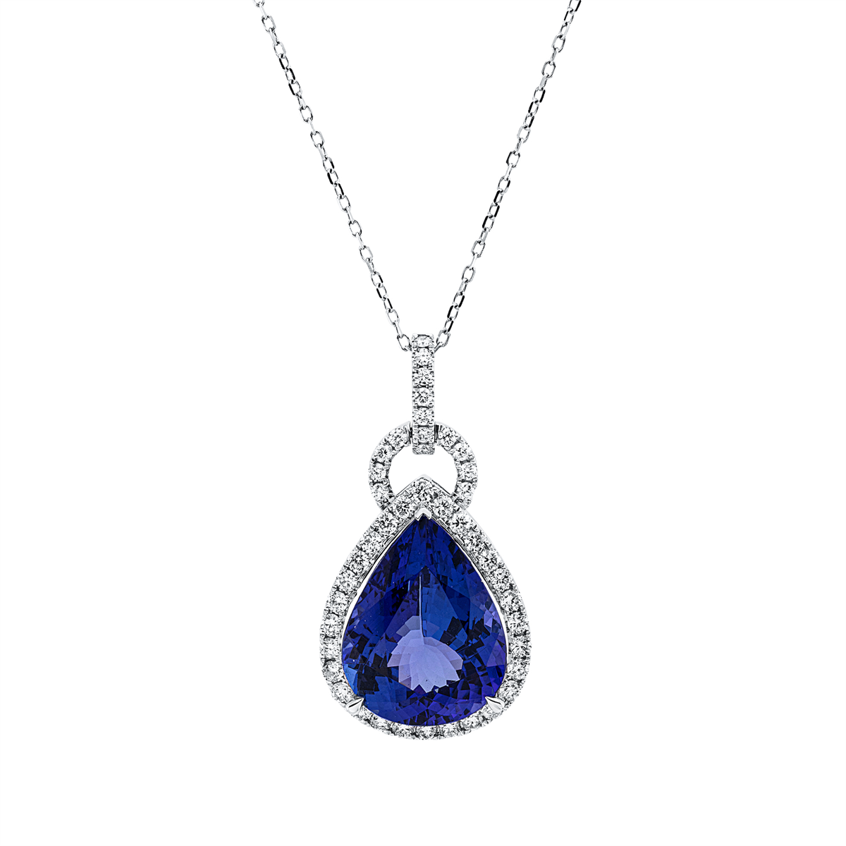 diamond full cut tanzanite colored stone classic necklace in white gold
