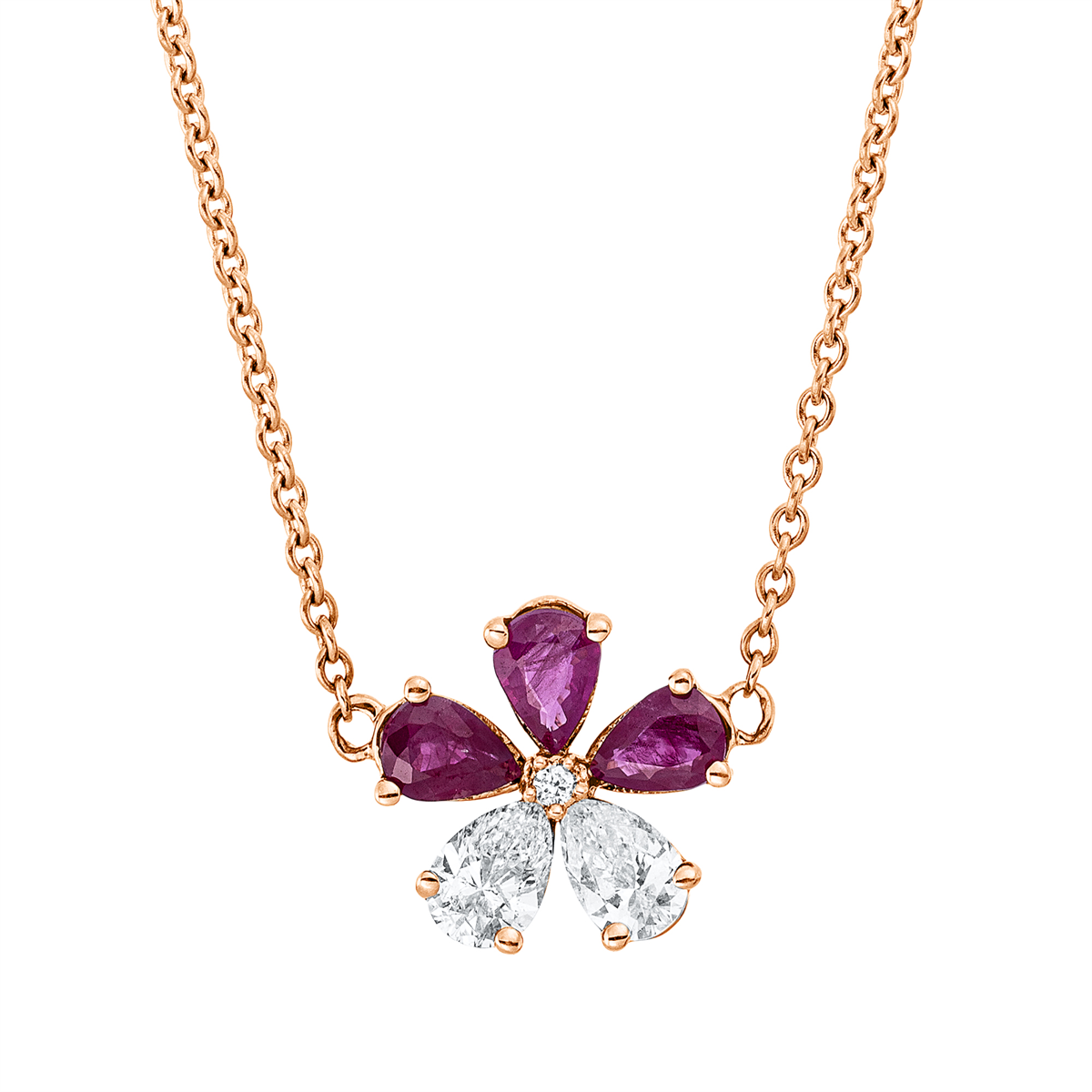 diamond full cut ruby colored stone classic necklace in red gold
