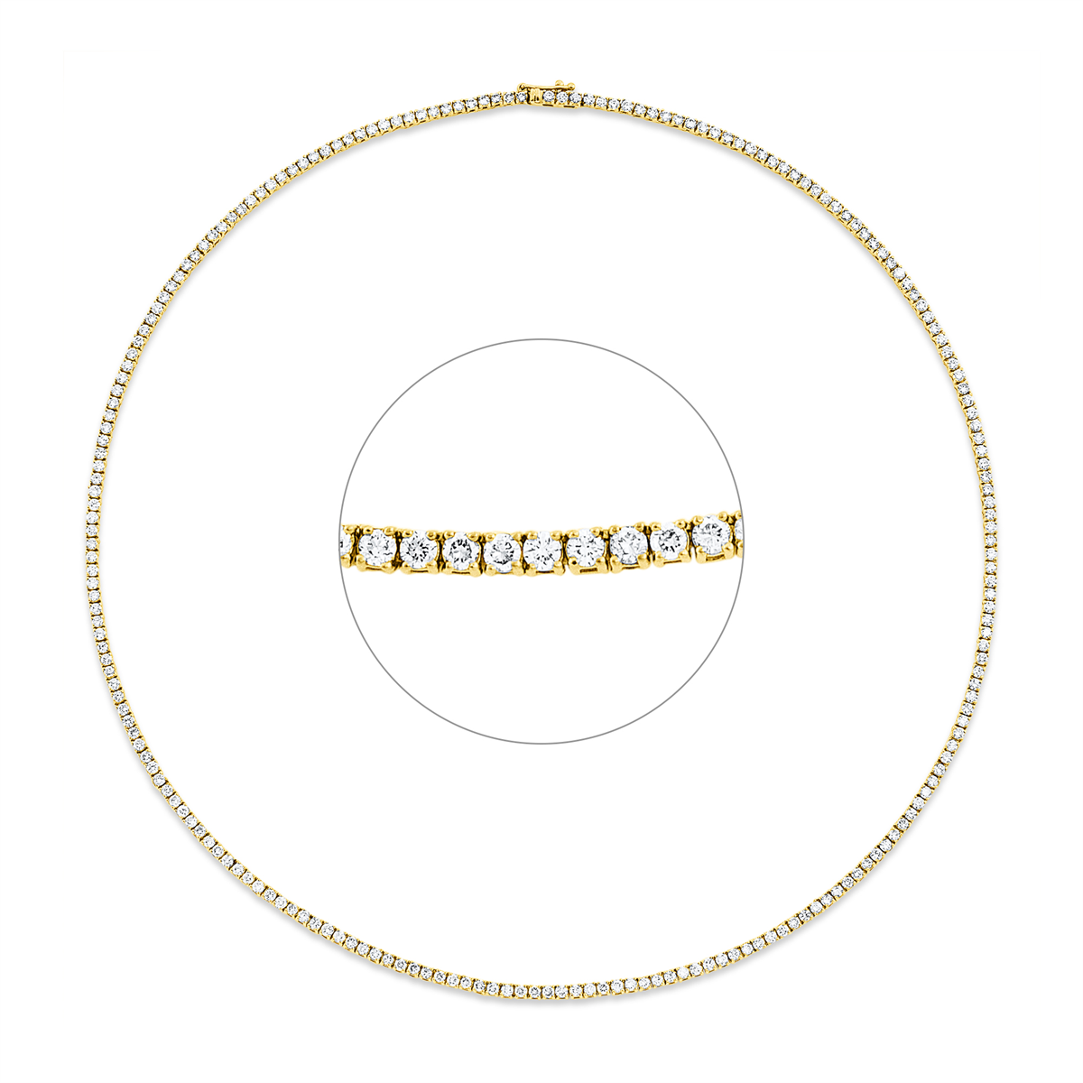 diamond full cut  tennis bracelet necklace in yellow gold