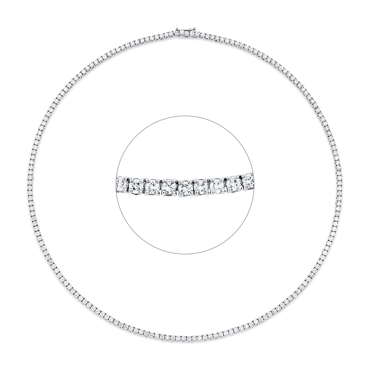 diamond full cut  tennis bracelet necklace in white gold