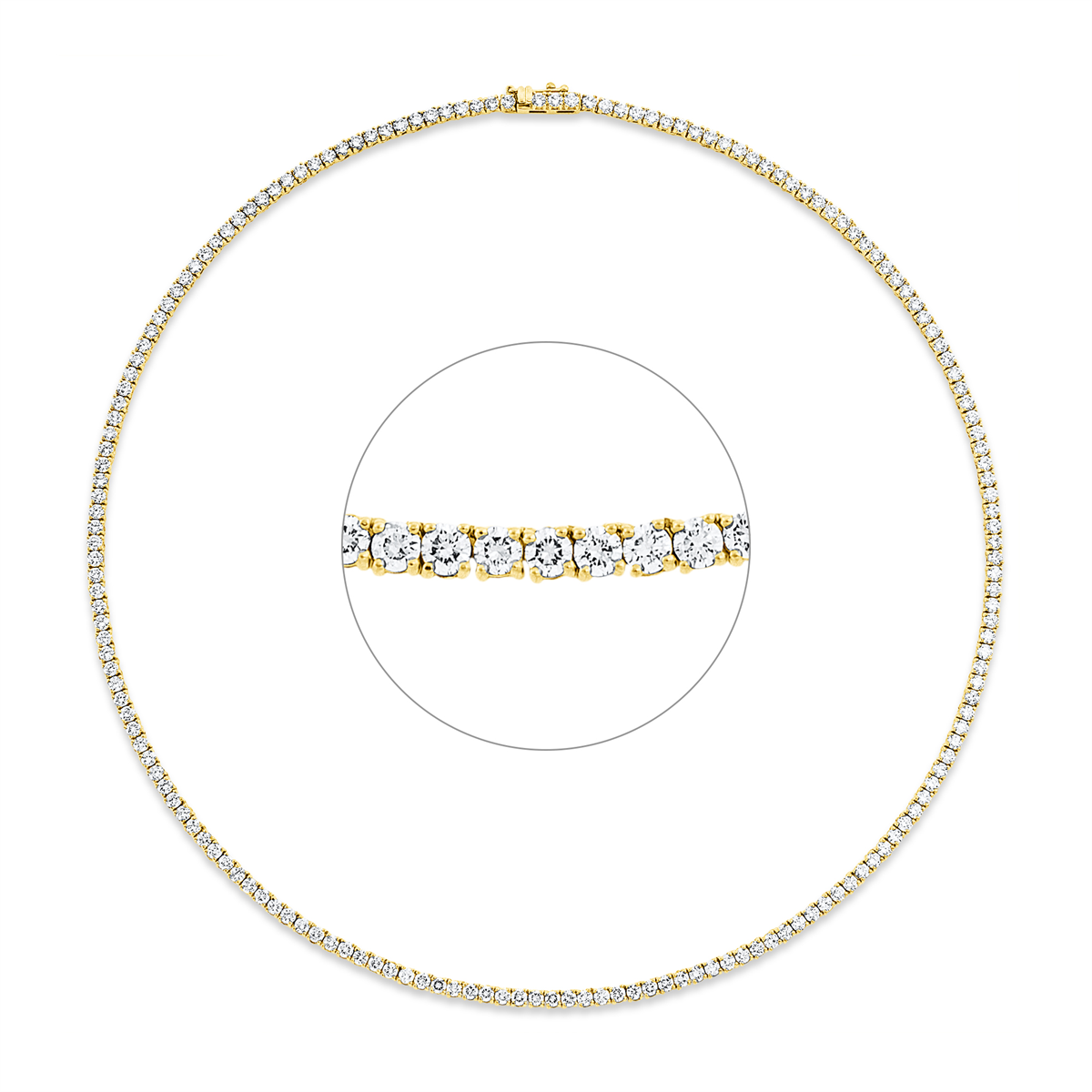 diamond full cut  tennis bracelet necklace in yellow gold