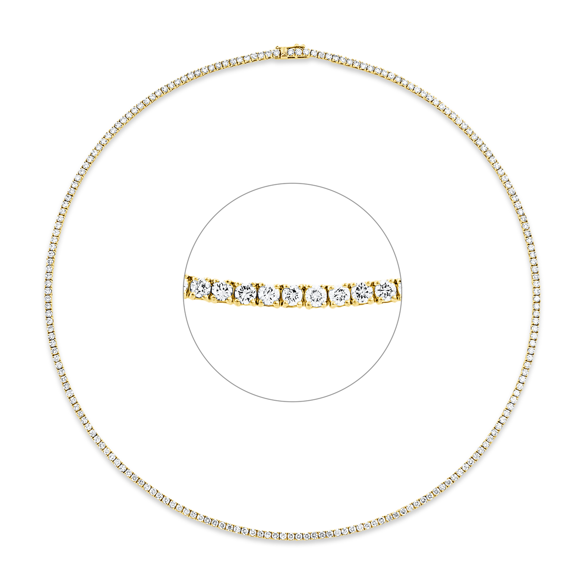 diamond full cut  tennis bracelet necklace in yellow gold
