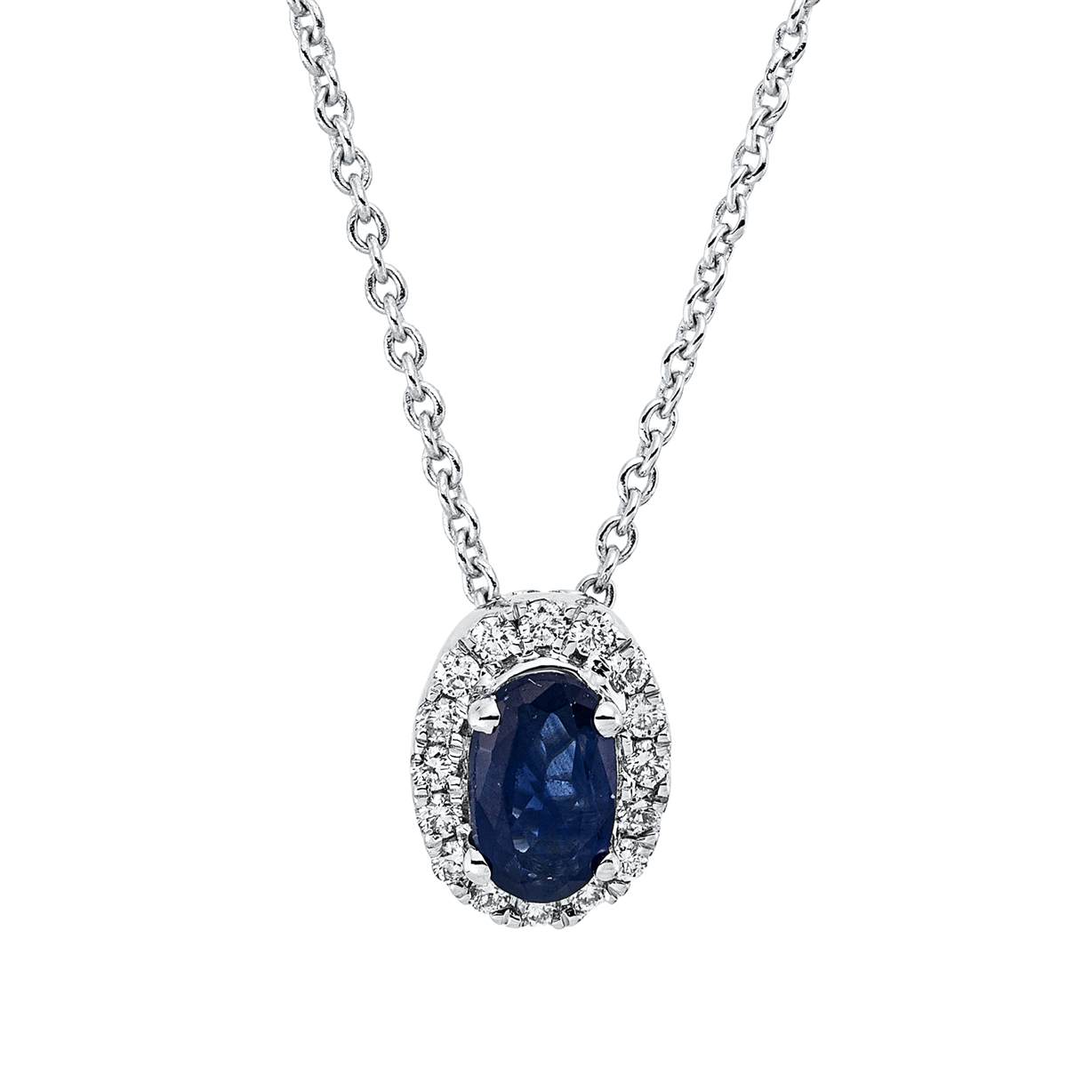 diamond full cut sapphire colored stone classic necklace in white gold