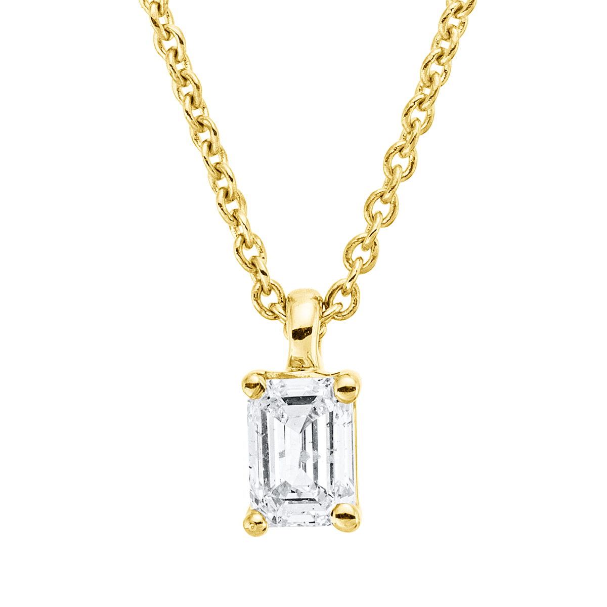 emerald cut  solitaire necklace in yellow gold