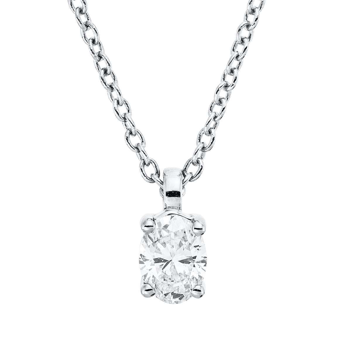oval  solitaire necklace in white gold