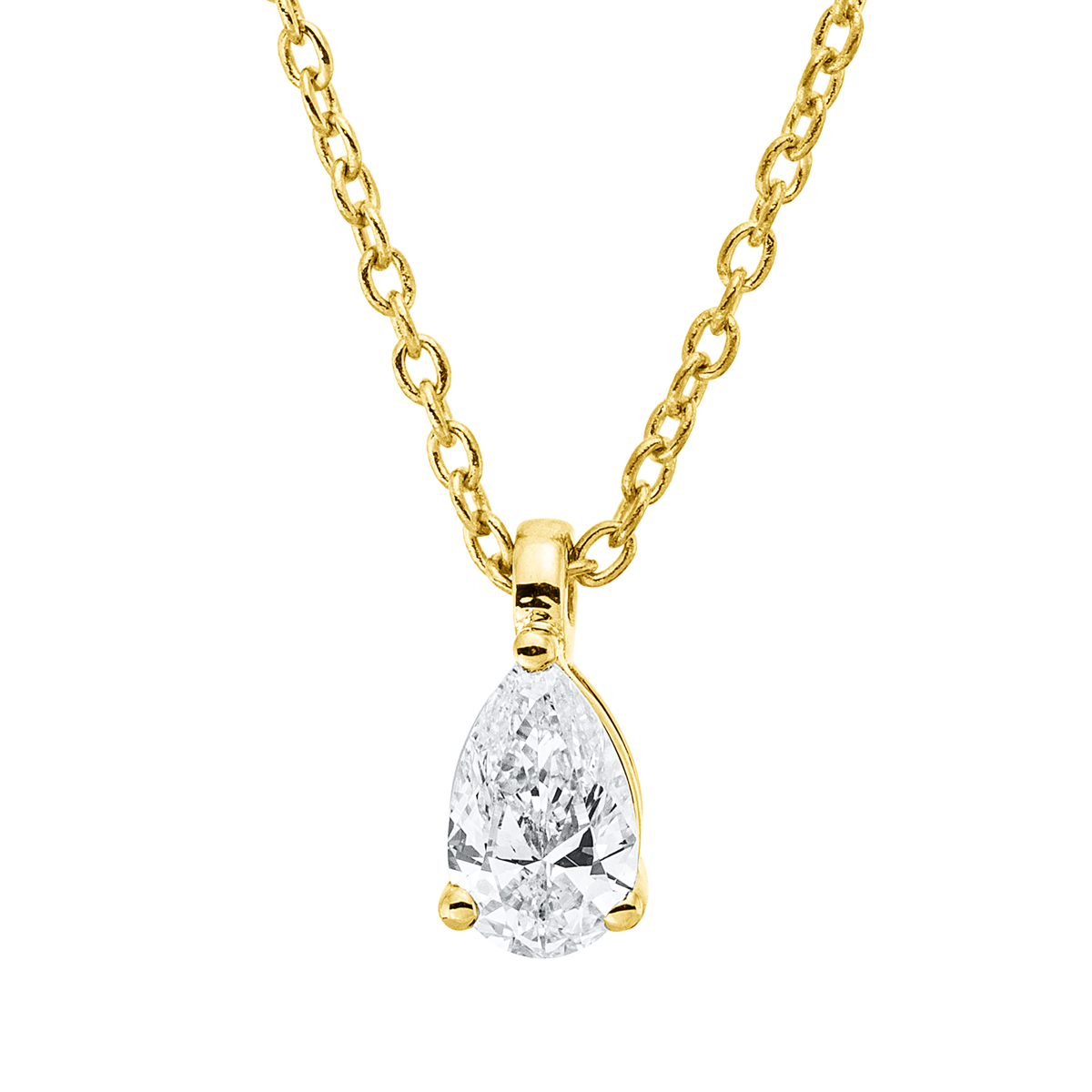 pear shape  solitaire necklace in yellow gold