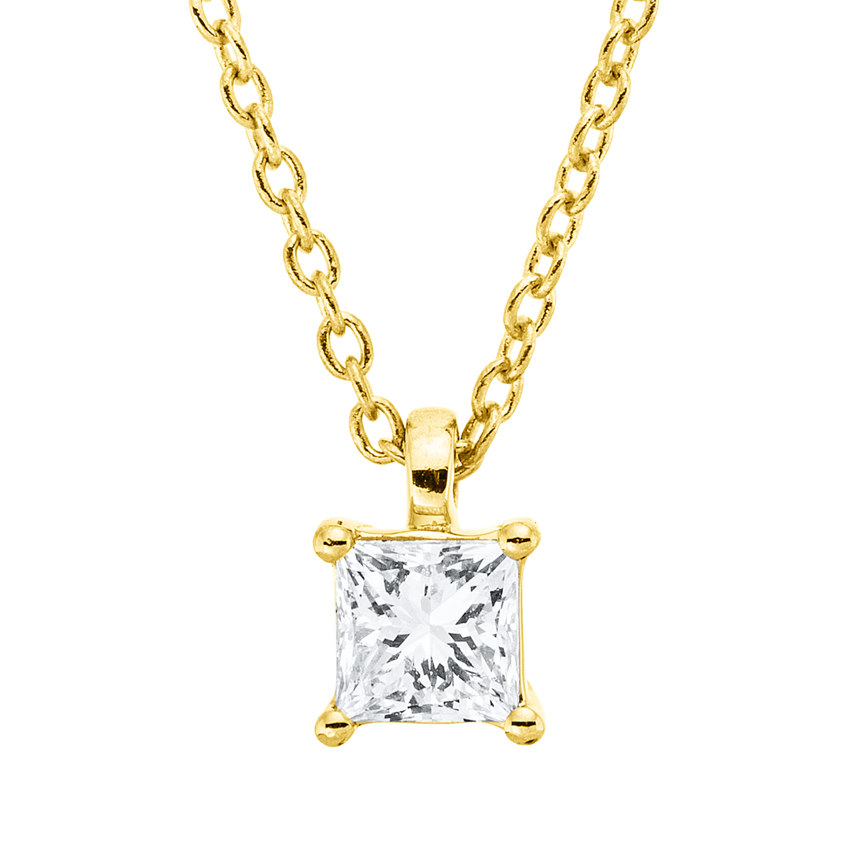 princess  solitaire necklace in yellow gold