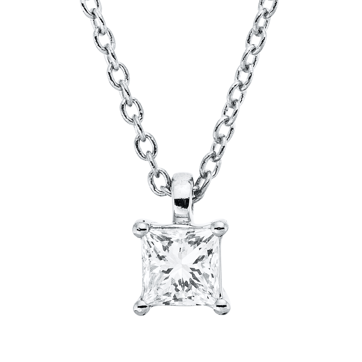 princess  solitaire necklace in white gold