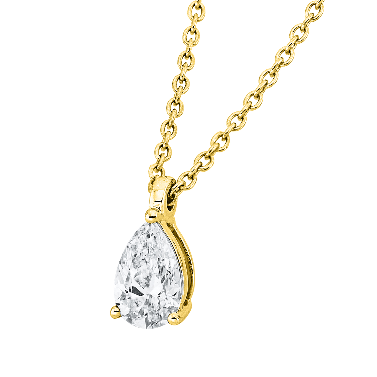pear shape  solitaire necklace in yellow gold