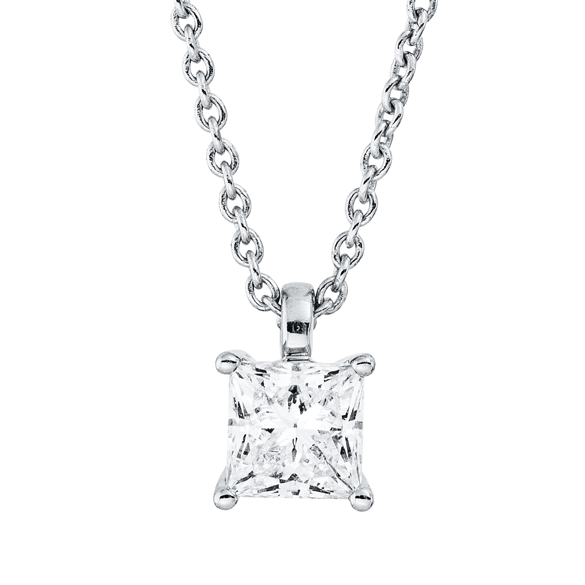 princess  solitaire necklace in white gold