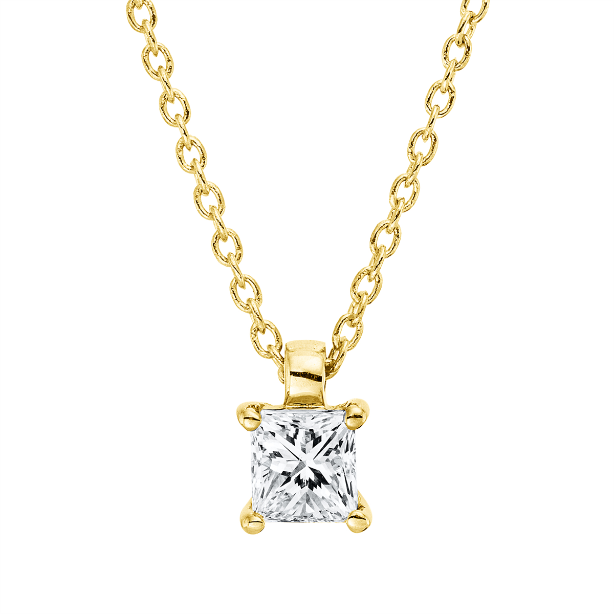 princess  solitaire necklace in yellow gold