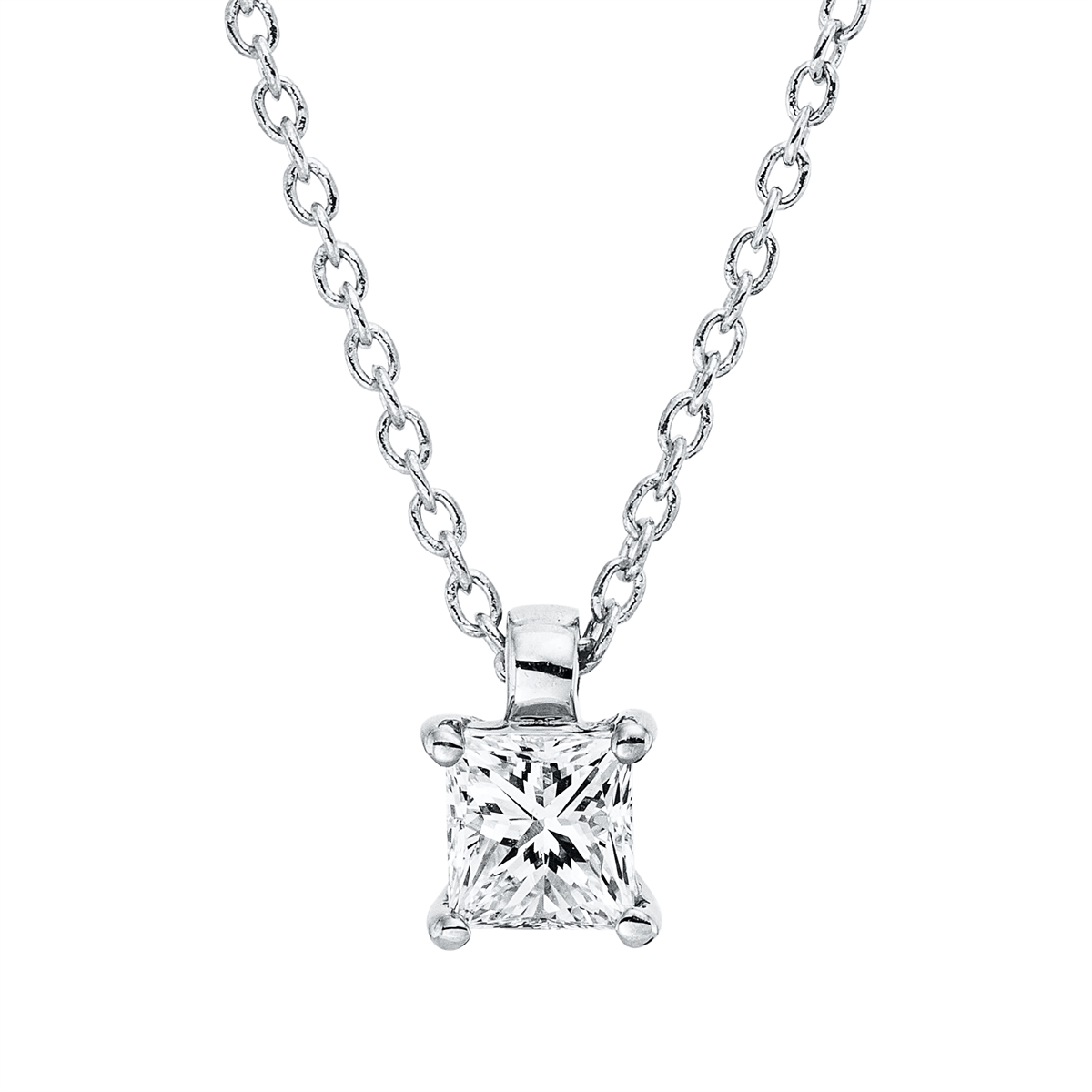 princess  solitaire necklace in white gold