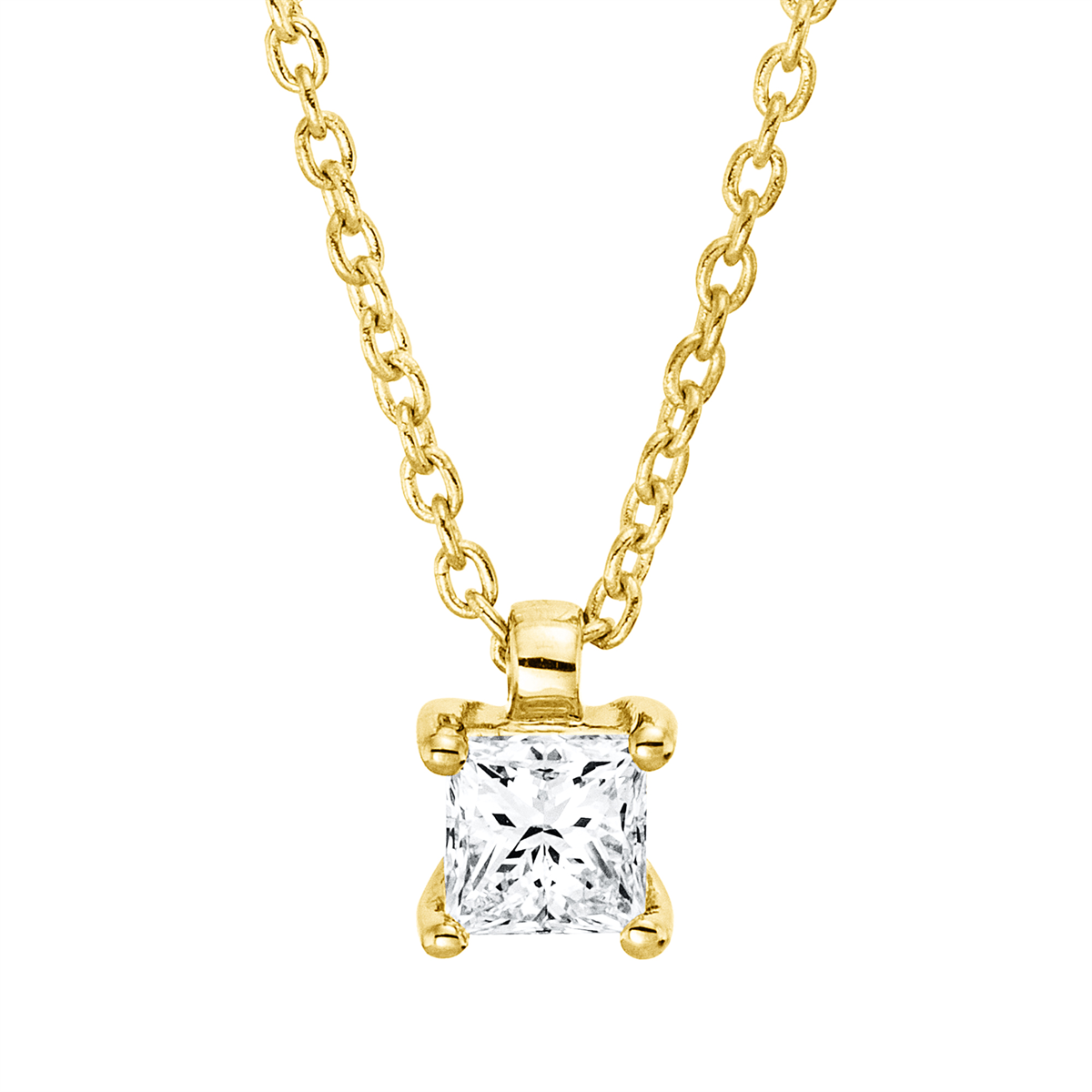 princess  solitaire necklace in yellow gold