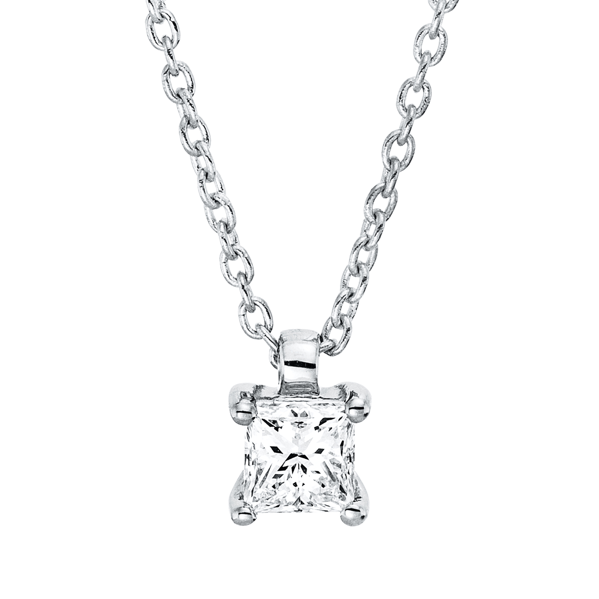 princess  solitaire necklace in white gold