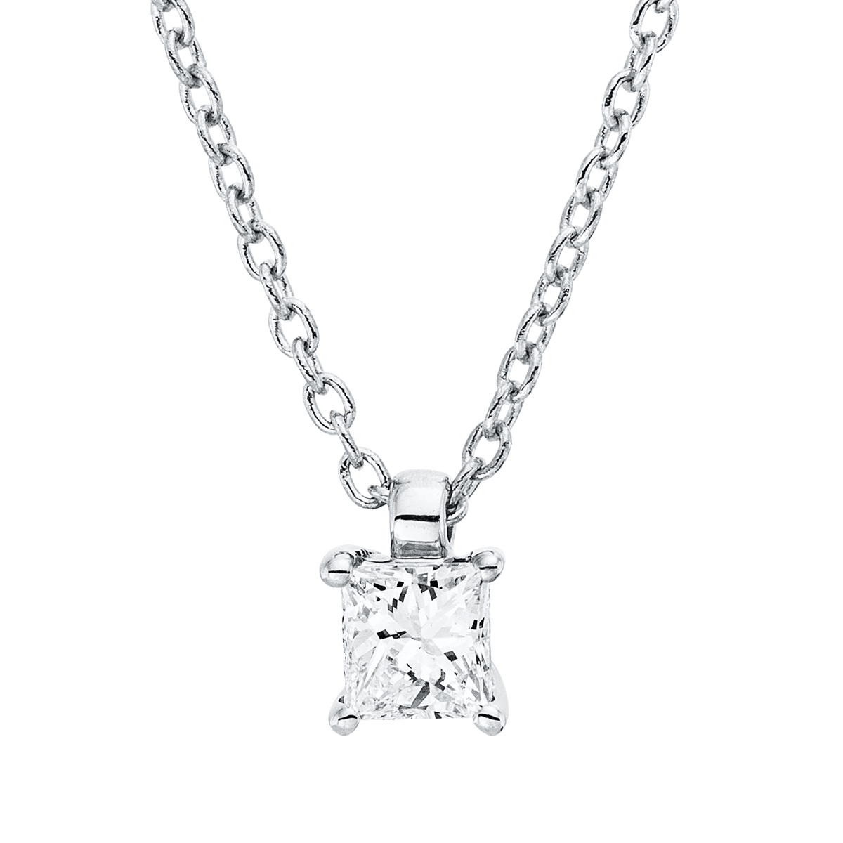 princess  solitaire necklace in white gold