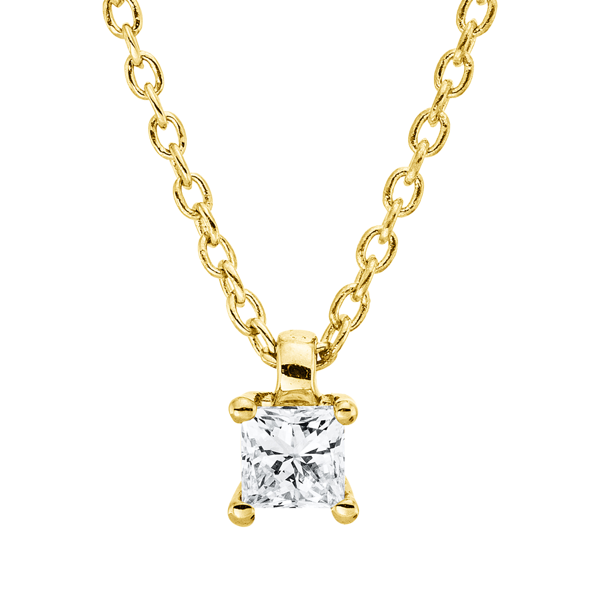princess  solitaire necklace in yellow gold