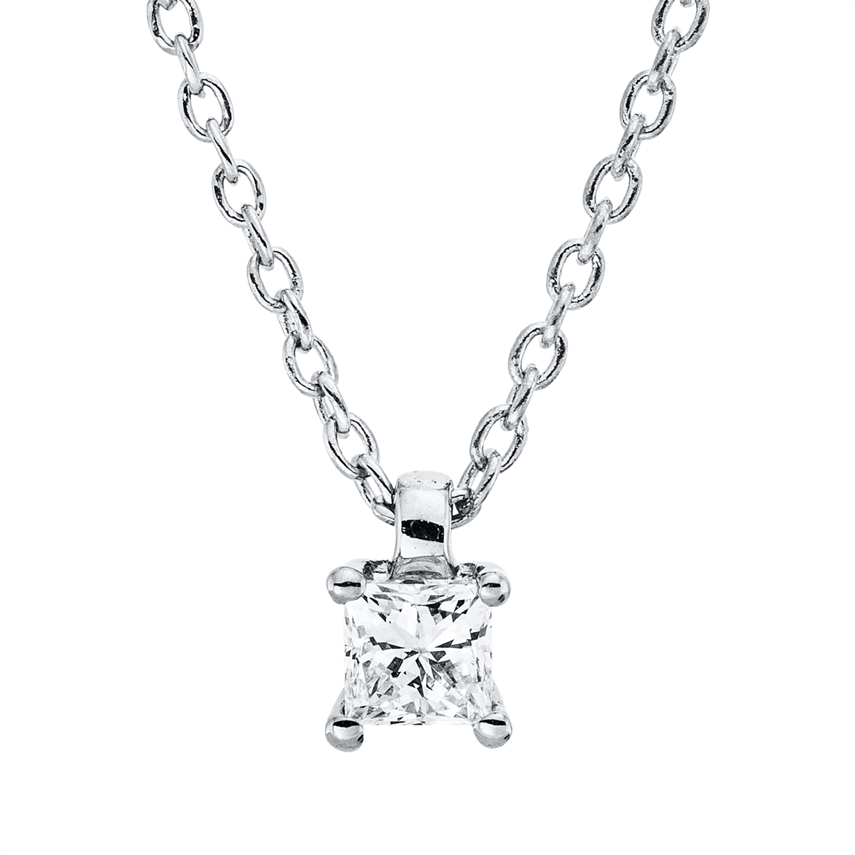 princess  solitaire necklace in white gold