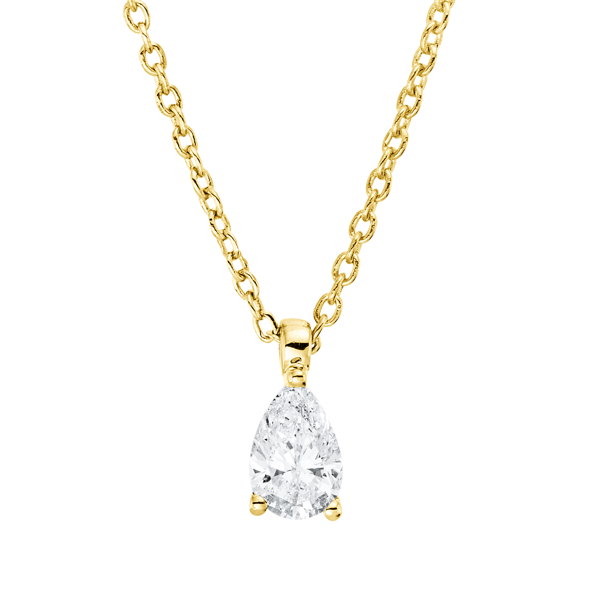 pear shape  solitaire necklace in yellow gold
