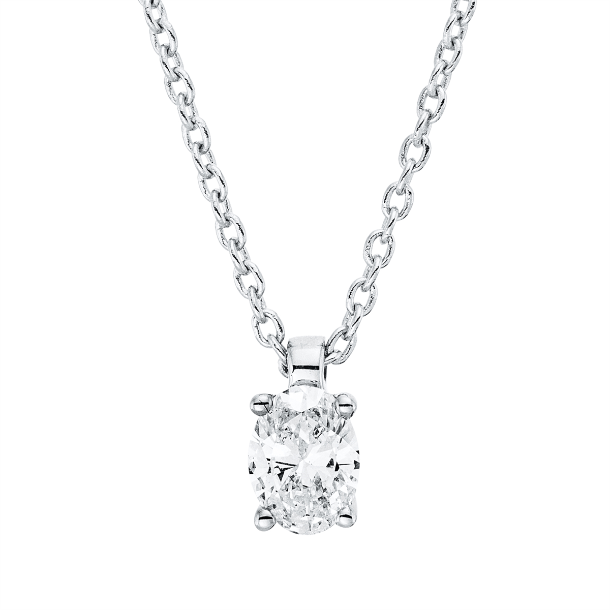 oval  solitaire necklace in white gold