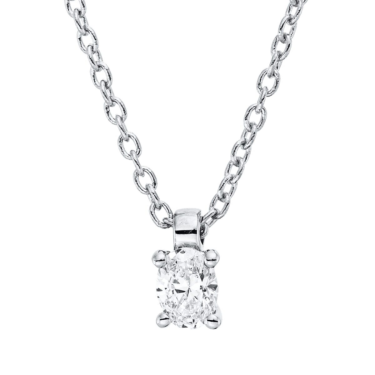 oval  solitaire necklace in white gold