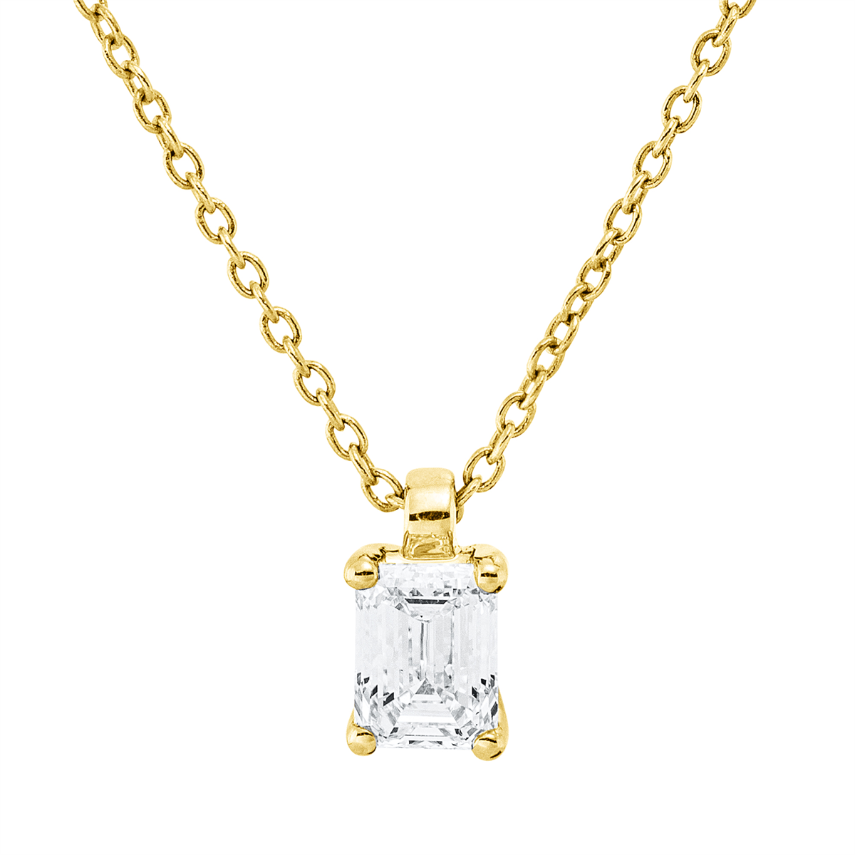 emerald cut  solitaire necklace in yellow gold