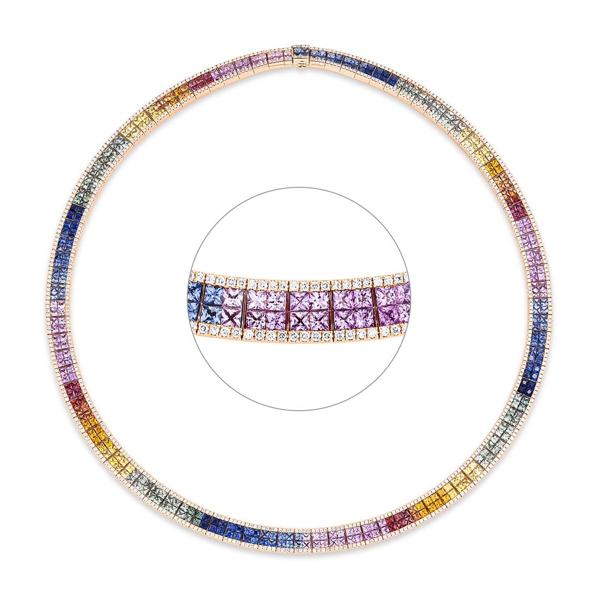 diamond full cut sapphire rainbow & multicolor necklace in red gold