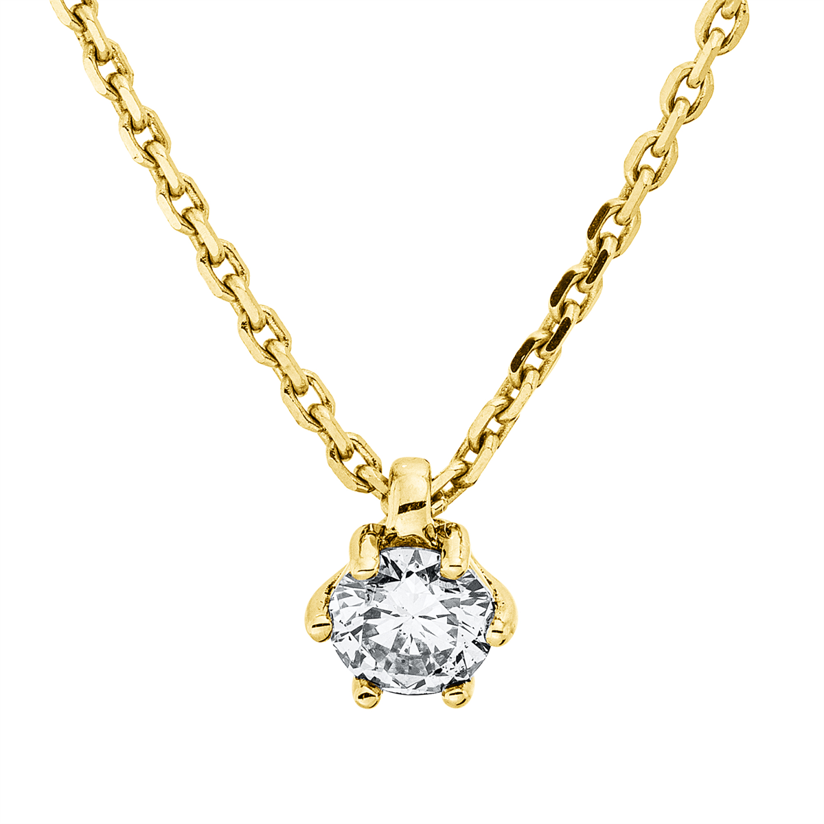 diamond full cut  solitaire necklace in yellow gold