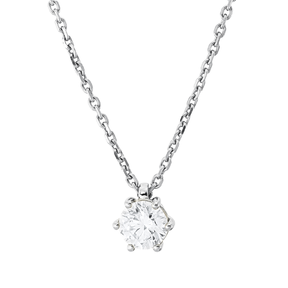 diamond full cut  solitaire necklace in white gold