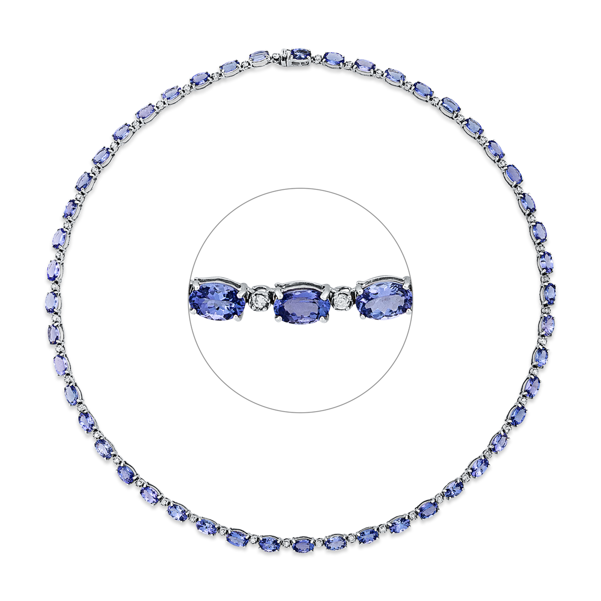 diamond full cut tanzanite colored stone classic necklace in white gold